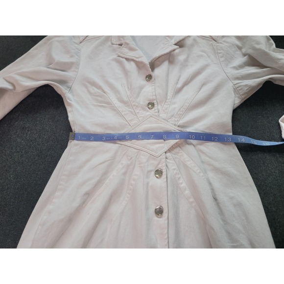 Vintage 80s All That Jazz‎ Midi Dress Tailored White Ruched Waist Button Up XS/S - Picture 12 of 16